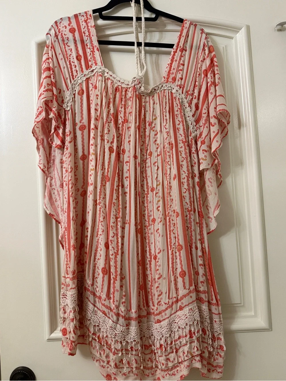 Free People Coral and Cream Backless Boho Mini Dress - Picture 2 of 5